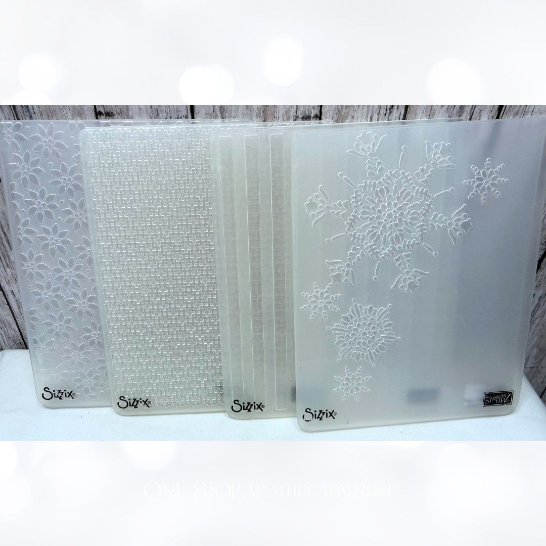 Stampin Up Snowflakes Stripes Texture Embossing Folders Lot of 4