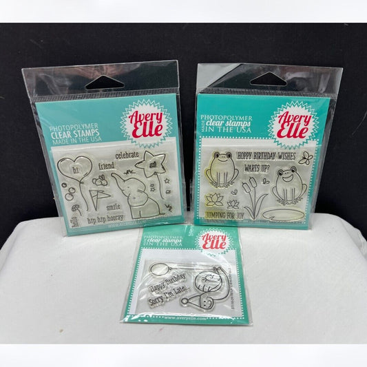 Avery Elle RIBBIT RIBBIT Ellie Snail Animals Elephant Frogs Rubber Stamps Lot