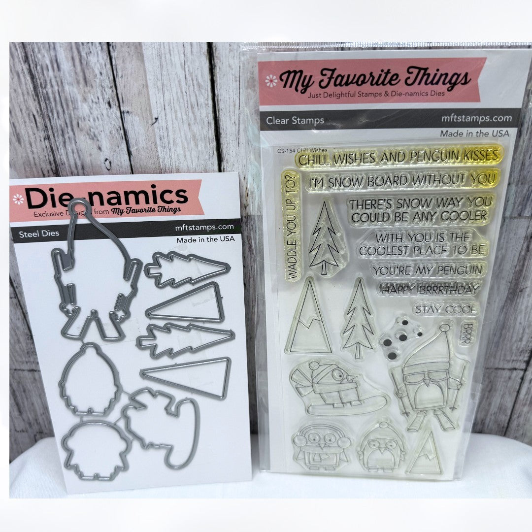 My Favorite Things CHILL WISHES Penguins Christmas Winter Rubber Stamps Dies