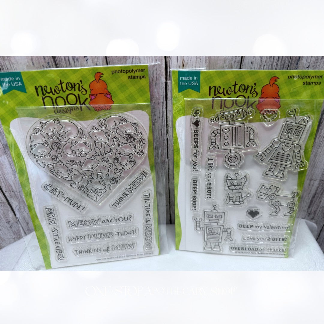 Newton's Nook HEARTFELT MEOWS Love Bots Valentines Day Cats Rubber Stamps