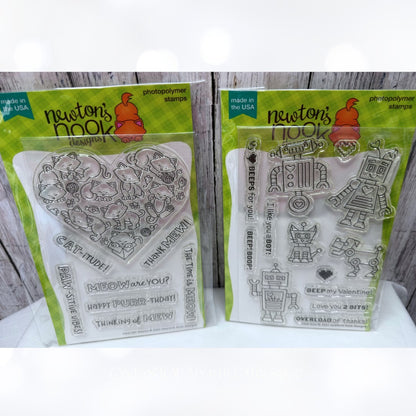 Newton's Nook HEARTFELT MEOWS Love Bots Valentines Day Cats Rubber Stamps