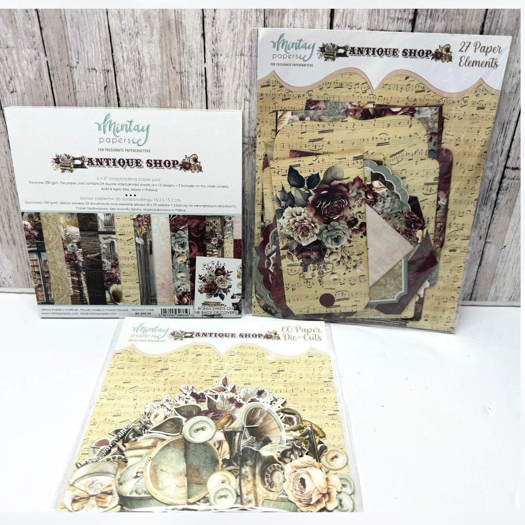 Mintay ANTIQUE SHOP 12x12 Paper Cardstock 6x6 Die Cuts Kit