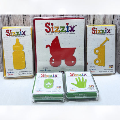 Sizzix BABY Carriage Bottle Hand Print Boy Girl Shower Dies Lot of 5