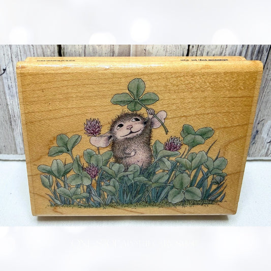 House Mouse O LUCKY DAY St Patricks Day Clover Rubber Stamp