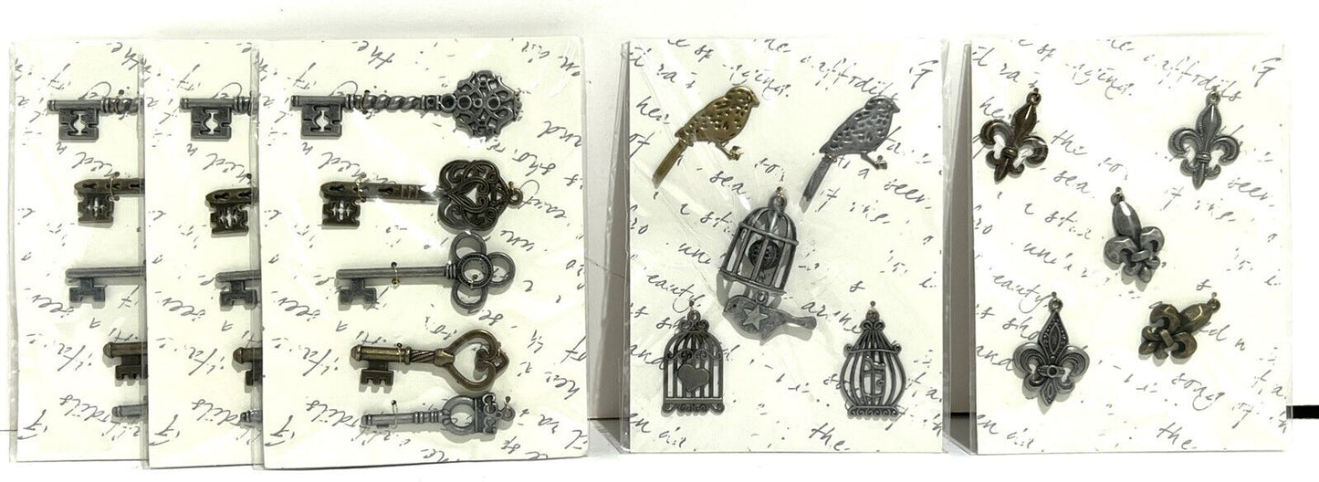 Recollections Michaels METAL CHARMS Embellishments Keys Birds Collage Lot of 17