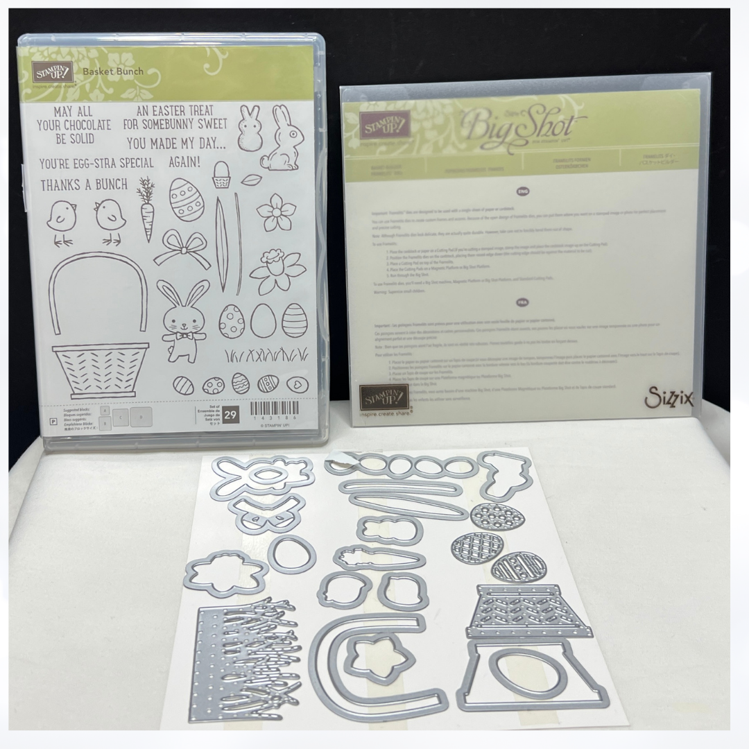 Stampin Up BASKET BUNCH Builder Easter Rubber Stamps Framelits Dies
