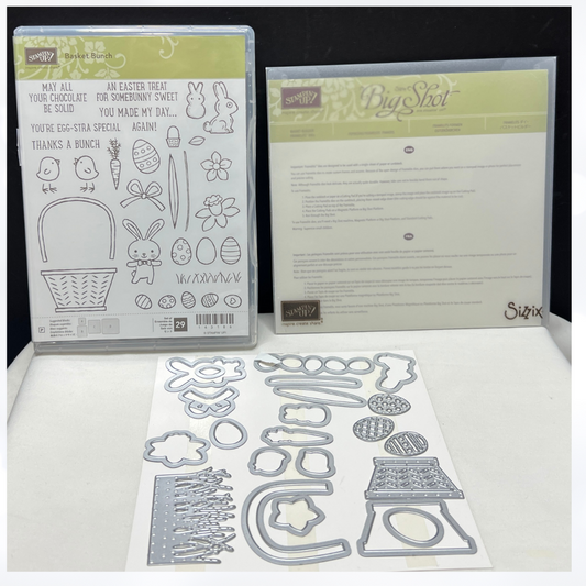 Stampin Up BASKET BUNCH Builder Easter Rubber Stamps Framelits Dies