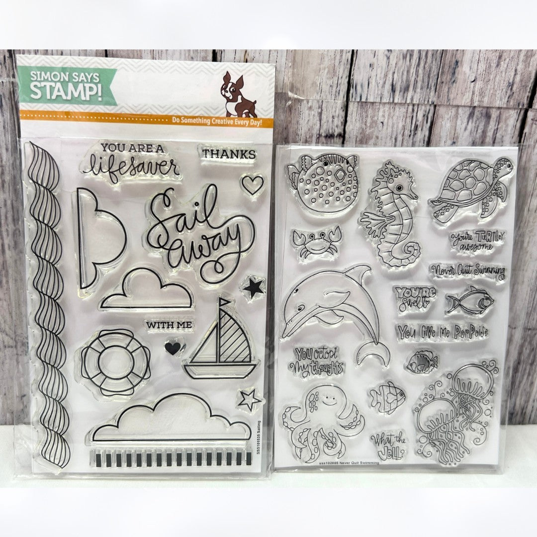 Simon Says Stamp SAILING Swimming Fish Beach Rubber Stamps Set of 2