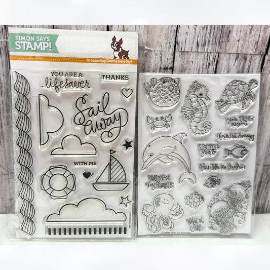 Simon Says Stamp SAILING Swimming Fish Beach Rubber Stamps Set of 2