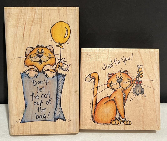 Whipper Snapper OUT OF THE BAG Cats Just for Fun Kitty Rubber Stamps Lot of 2