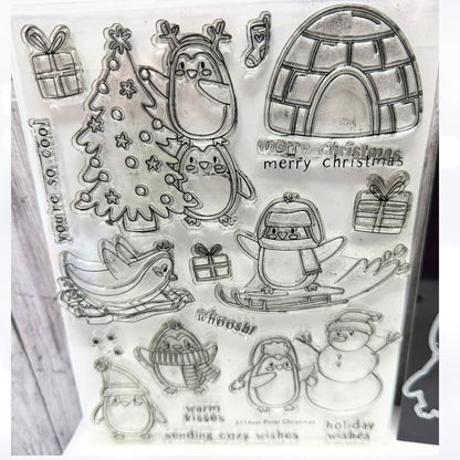 Simon Says Stamp POLAR CHRISTMAS Penguins 6x8 Rubber Stamps Dies