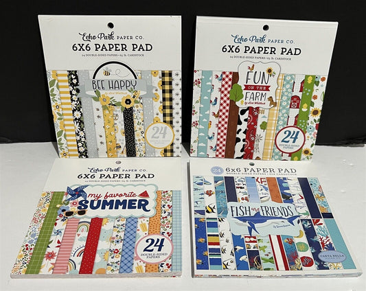 Echo Park Bees Farm Fish Summer Scrapbook Paper 6x6 Packs Pads Lot of 4