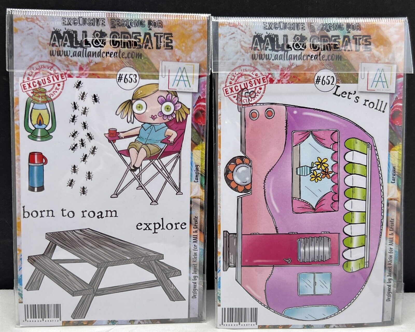 AALL & Create CAMPING Caravan RV Camper Girl Rubber Stamps Lot of 2