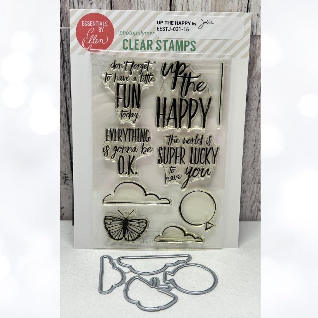 Ellen Hutson UP THE HAPPY Sentiments Greetings Rubber Stamps Dies