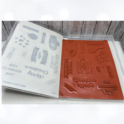 Stampin Up CELEBRATE WITH TAGS Gift Birthday Christmas Rubber Stamps Dies