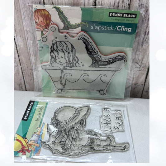 Penny Black BEACH BABY Mermaid Little Girl Rubber Stamps