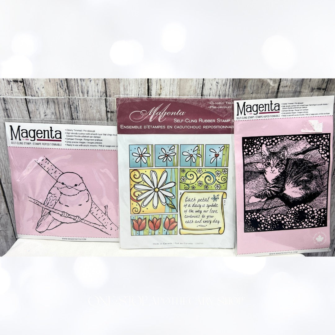 Magenta BIRD Cat Spring Rubber Stamps Lot of 3