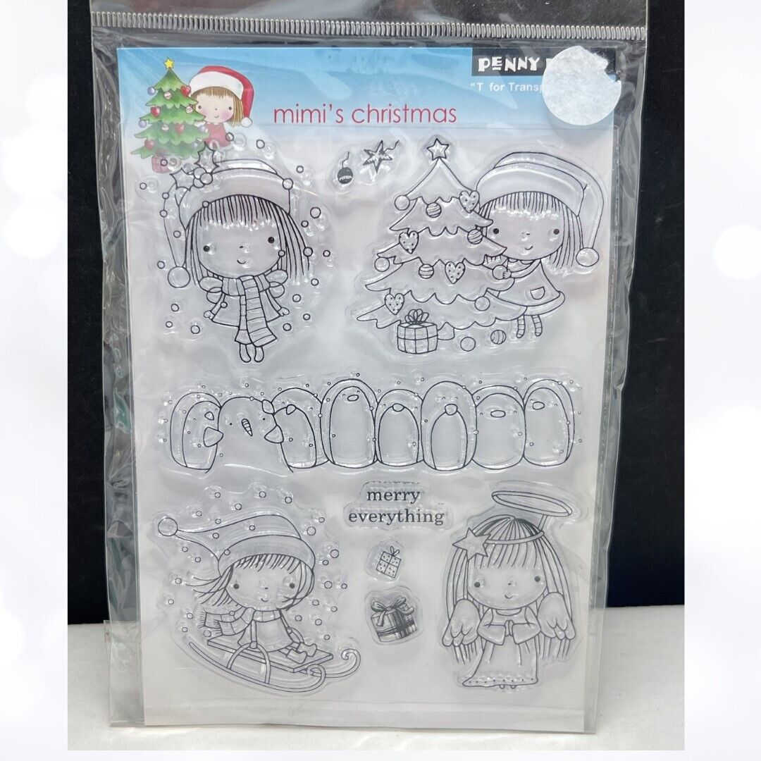 Penny Black MIMI'S CHRISTMAS Little Girl Penguins Angel Rubber Stamps