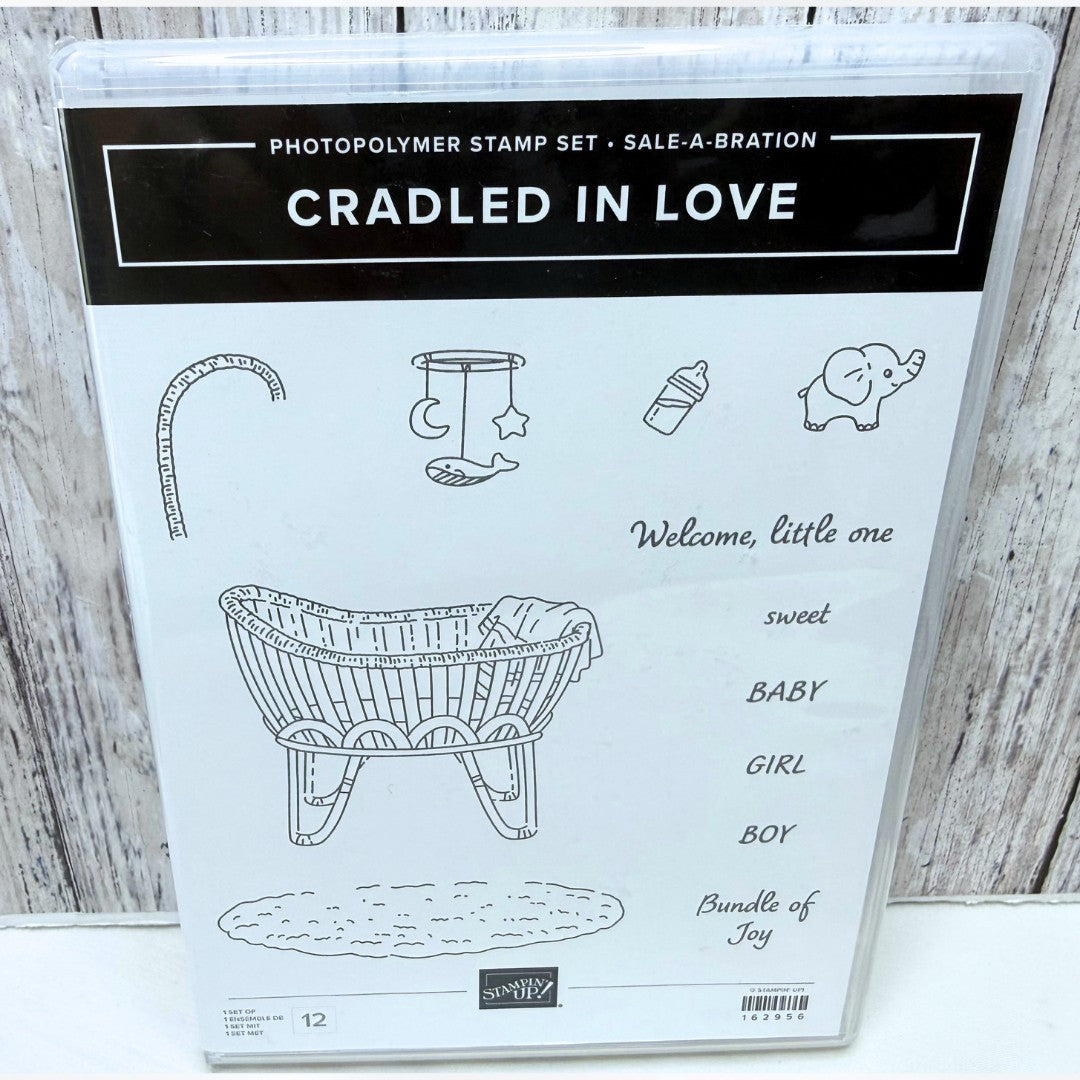 Stampin Up CRADLED IN LOVE Baby Shower Boy Girl Bassinet Rubber Stamps