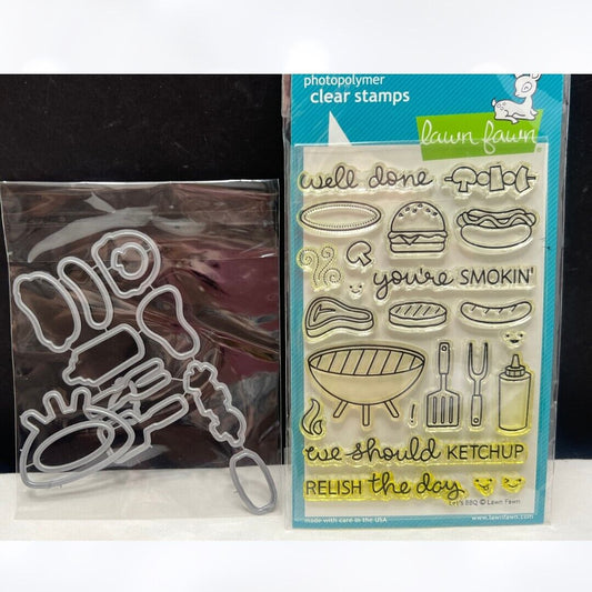 Lawn Fawn LET'S BBQ Summer Fathers Day Rubber Stamps Dies Rare