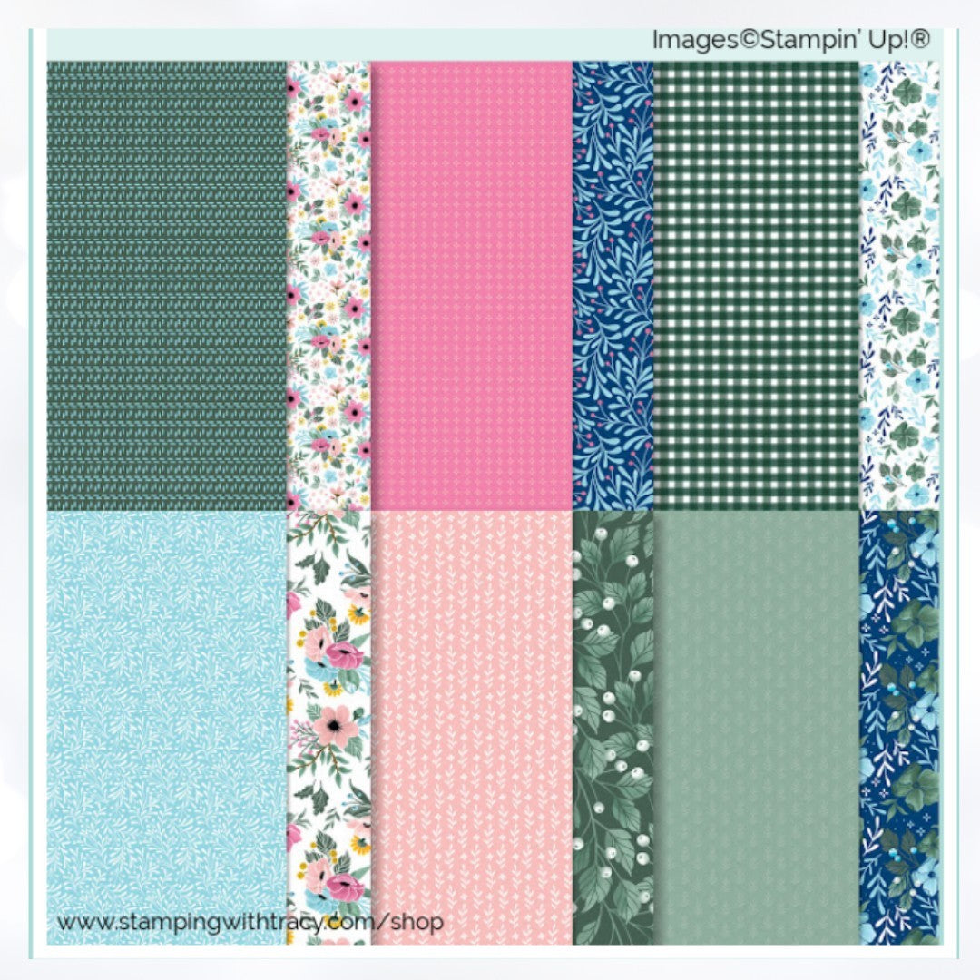 Stampin Up FITTING FLORETS Floral Flowers 12x12 DSP Paper Cardstock 12 Sheets