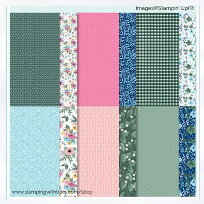 Stampin Up FITTING FLORETS Floral Flowers 12x12 DSP Paper Cardstock 12 Sheets