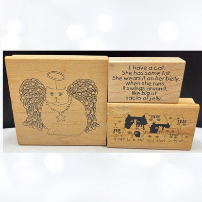 Paula Best River City CAT ANGEL Cats Fat Funny Sayings Rubber Stamps Lot of 3