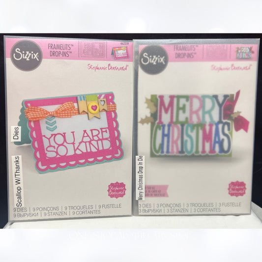 Sizzix Stephanie Barnard MERRY CHRISTMAS Sentiments Drop Ins Dies Framelits
