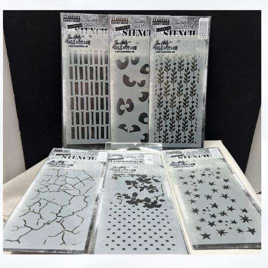 Tim Holtz FLORAL Halloween Textures Mixed Media Stencils Lot of 6