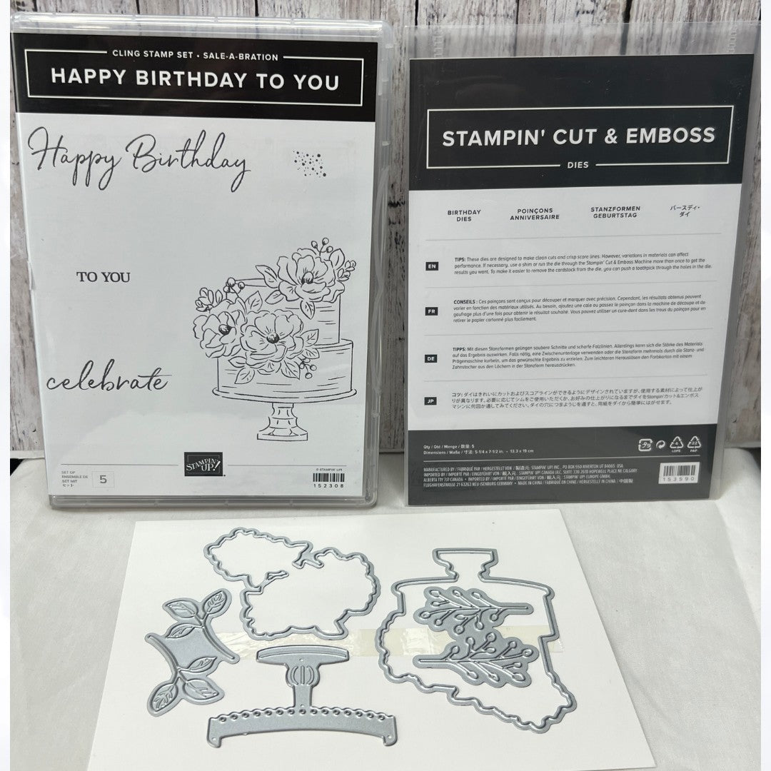 Stampin Up HAPPY BIRTHDAY TO YOU Cake Rubber Stamps Dies