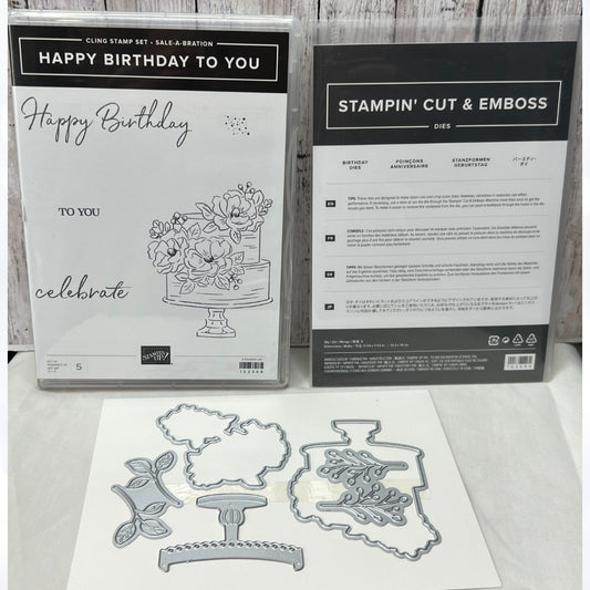 Stampin Up HAPPY BIRTHDAY TO YOU Cake Rubber Stamps Dies