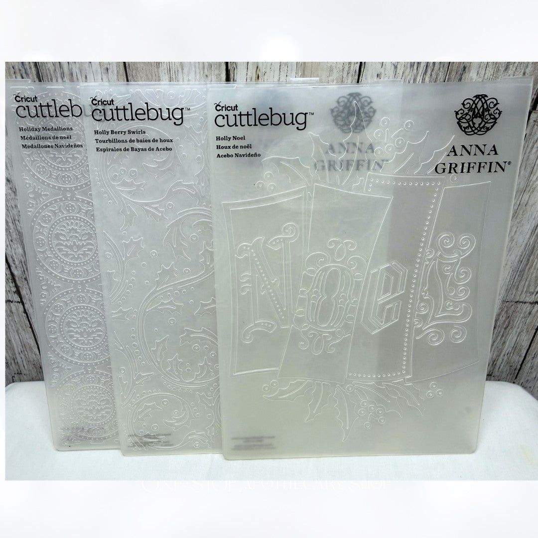 Anna Griffin CHRISTMAS Holly Noel Medallions 5x7 Embossing Folders Lot of 3
