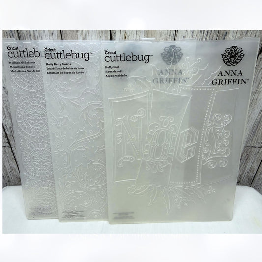 Anna Griffin CHRISTMAS Holly Noel Medallions 5x7 Embossing Folders Lot of 3