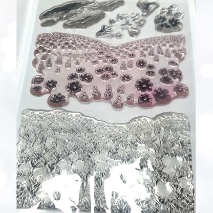 Stampin Up FIELDS IN BLOOM Flowers Landscape Rubber Stamps