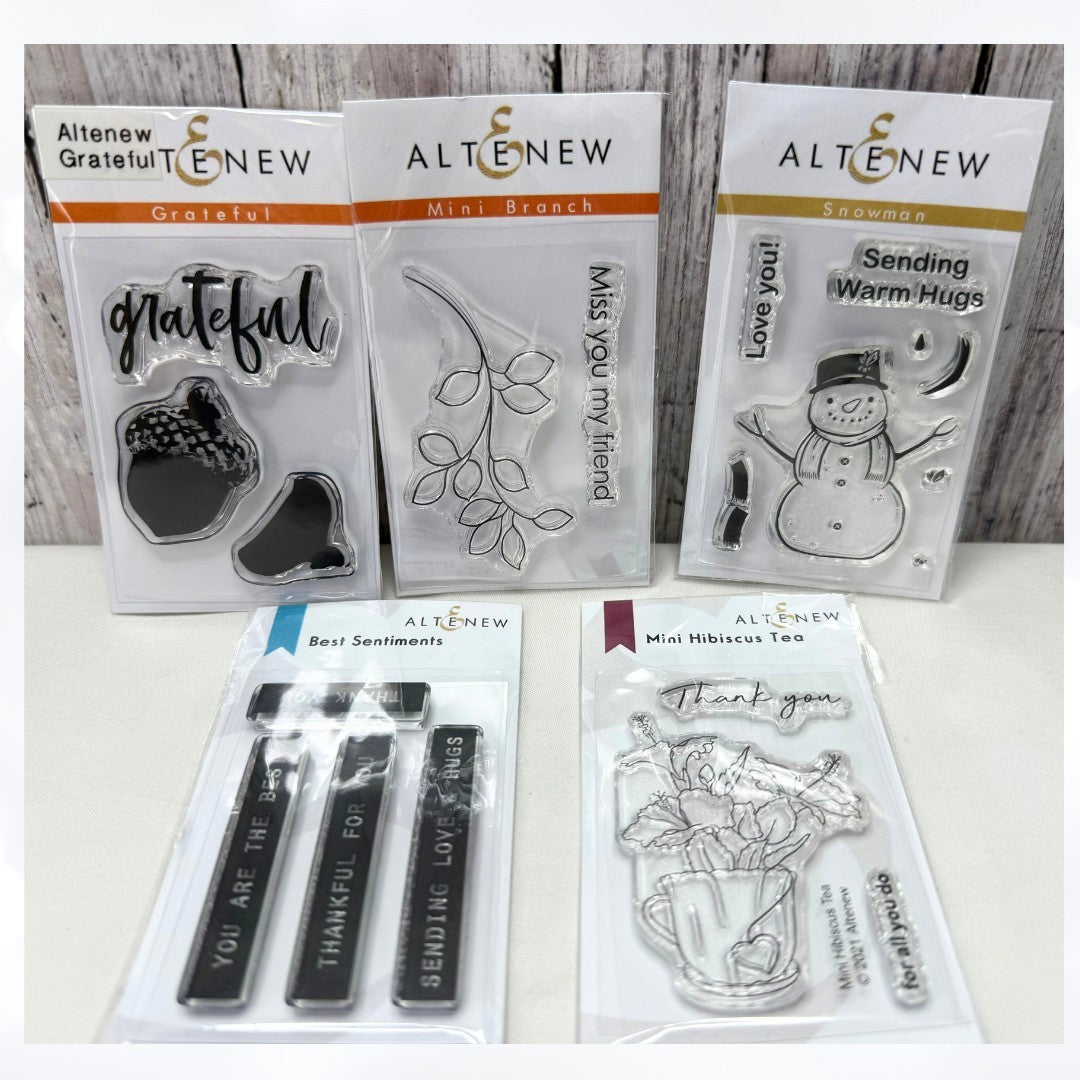 Altenew MINI STAMPS Fall Christmas Flowers Rubber Stamps Lot of 5