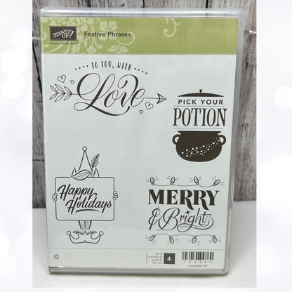 Stampin Up FESTIVE PHRASES Christmas Halloween Holidays Rubber Stamps