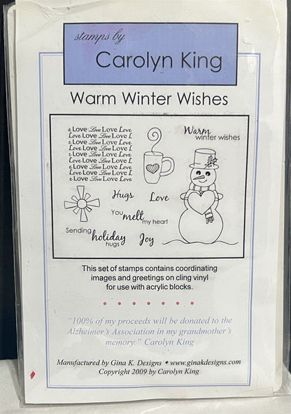 Gina K WARM WINTER WISHES Carolyn King Christmas Snowman Rubber Stamps Set