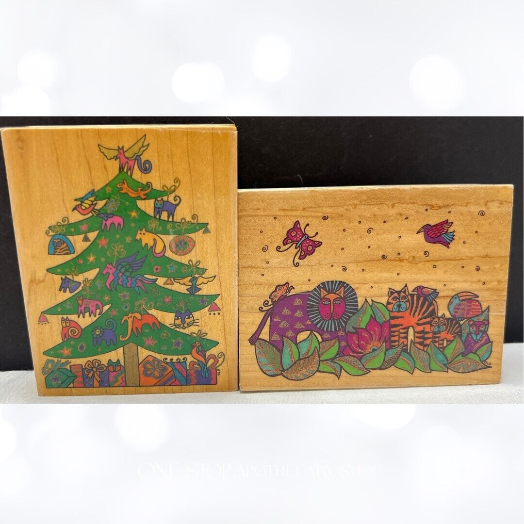 Laurel Burch KINDRED SPIRIT TREE Secret Jungle Cats Christmas Rubber Stamps