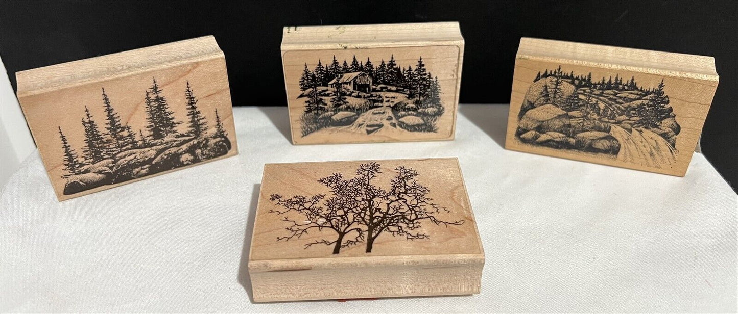 Stampscapes OLD MILL Pine Island Oak Tree Landscape Nature Rubber Stamps Lot