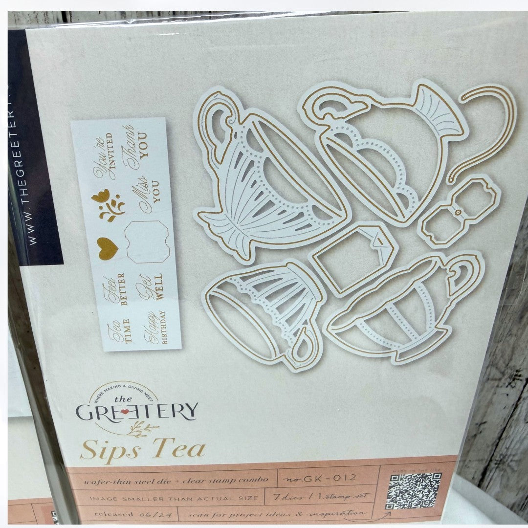 The Greetery SIPS TEA Fancy Finger Foods Party Cups Rubber Stamps Dies Stencil