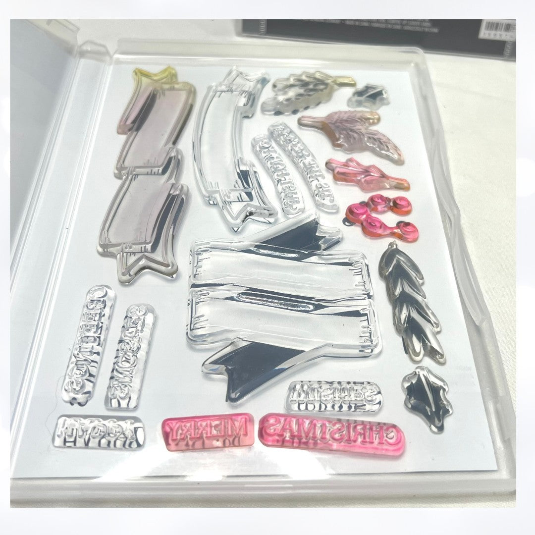 Stampin Up CHRISTMAS BANNERS Holiday Greetings Rubber Stamps Dies