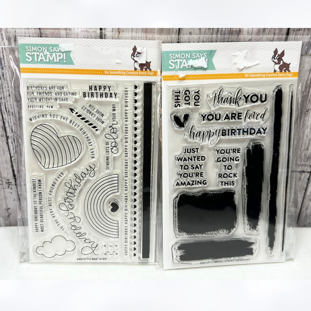 Simon Says Stamp BRUSHSTROKE Messages Best Ever Rubber Stamps Lot of 2