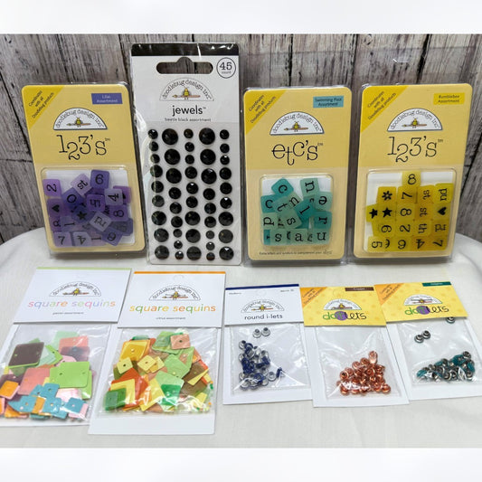 Doodlebug Designs EMBELLISHMENTS Sequins Eyelets Jewels Lot of 9