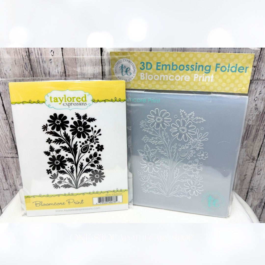Taylored Expressions BLOOMCORE PRINT Flowers Rubber Stamp & 3D Embossing Folder