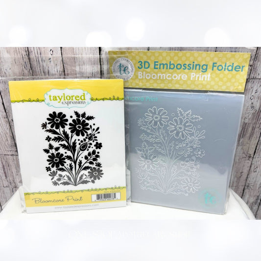 Taylored Expressions BLOOMCORE PRINT Flowers Rubber Stamp & 3D Embossing Folder