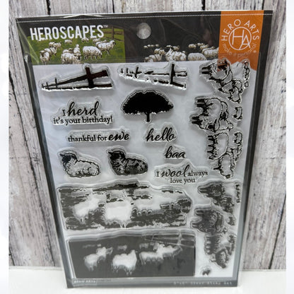 Hero Arts SHEEP HERD Heroscapes Farm Animals 6x8 Rubber Stamps