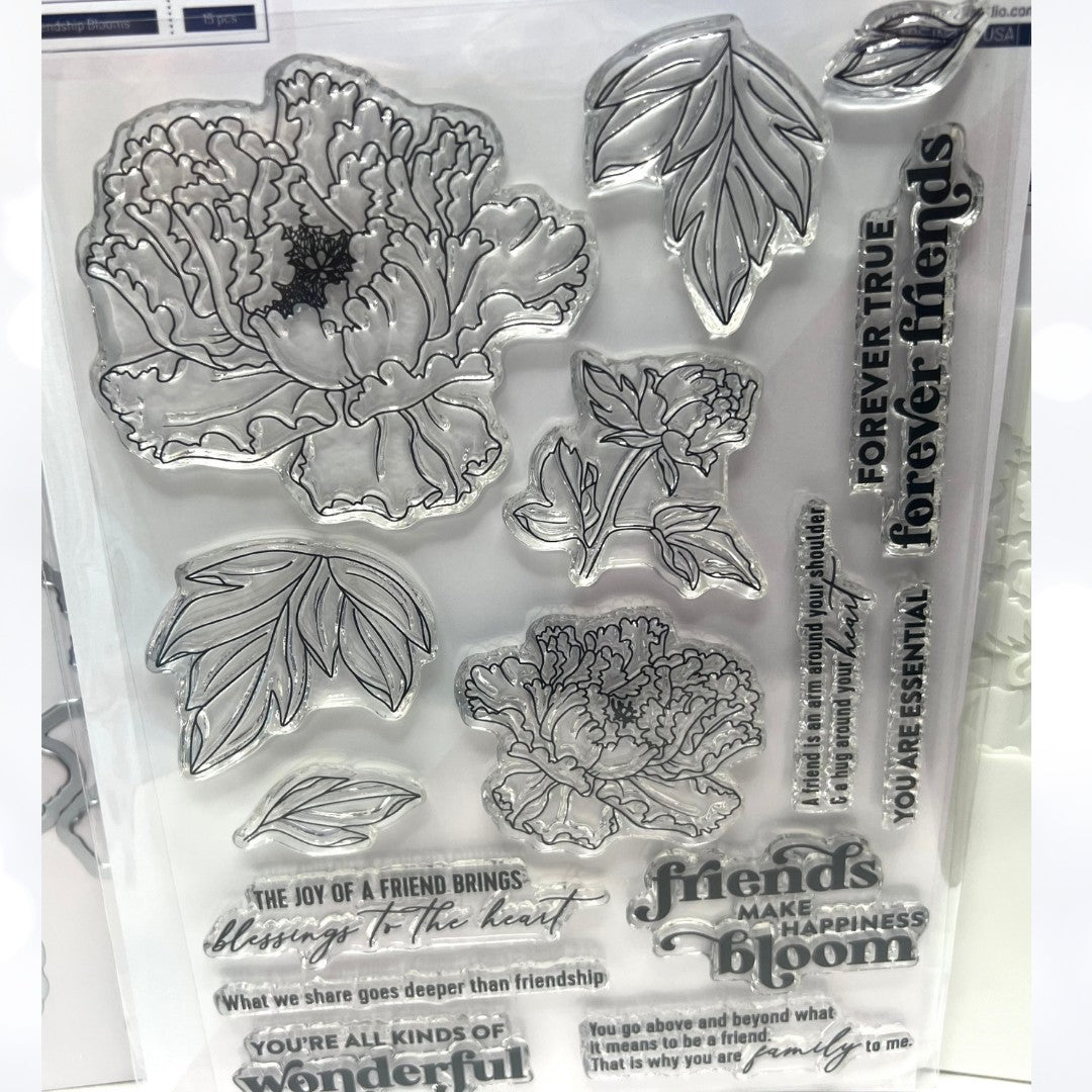 PInkfresh Studio FRIENDSHIP BLOOMS Flowers 6x8 Rubber Stamps Dies Stencils