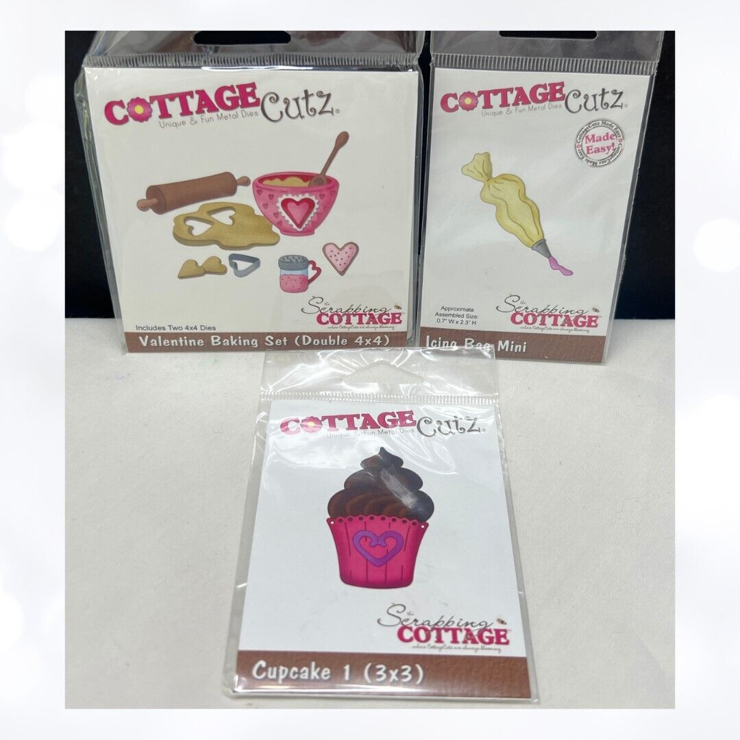 Cottage Cutz VALENTINE BAKING Cupcake Icing Bag Cookies Dies Lot of 3