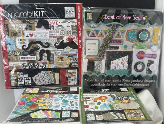 Mambi Kits ZOO SUMMER New Years Day Mustache Scrapbook Kits Lot of 4