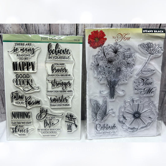 Penny Black JUST BELIEVE To You Sentiments Flowers Rubber Stamps